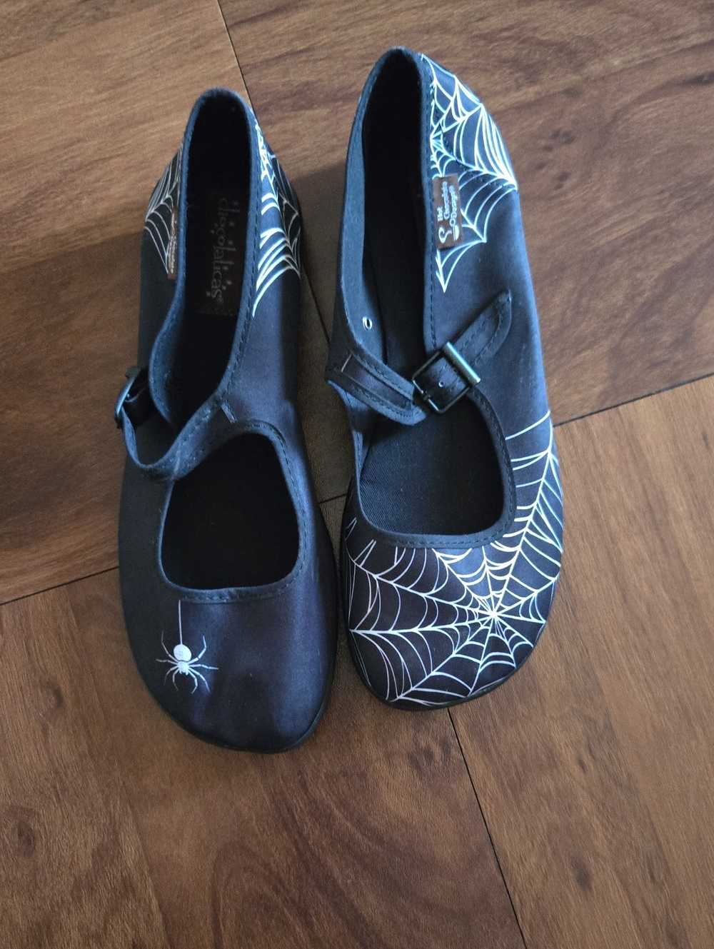 Hot Chocolate Design Black Spiderweb Mary Jane Flats for Women Sz 8/38